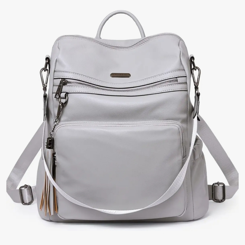 Cluci Womens Chic Light Gray Backpack Purse. Vegan Leather. NEW